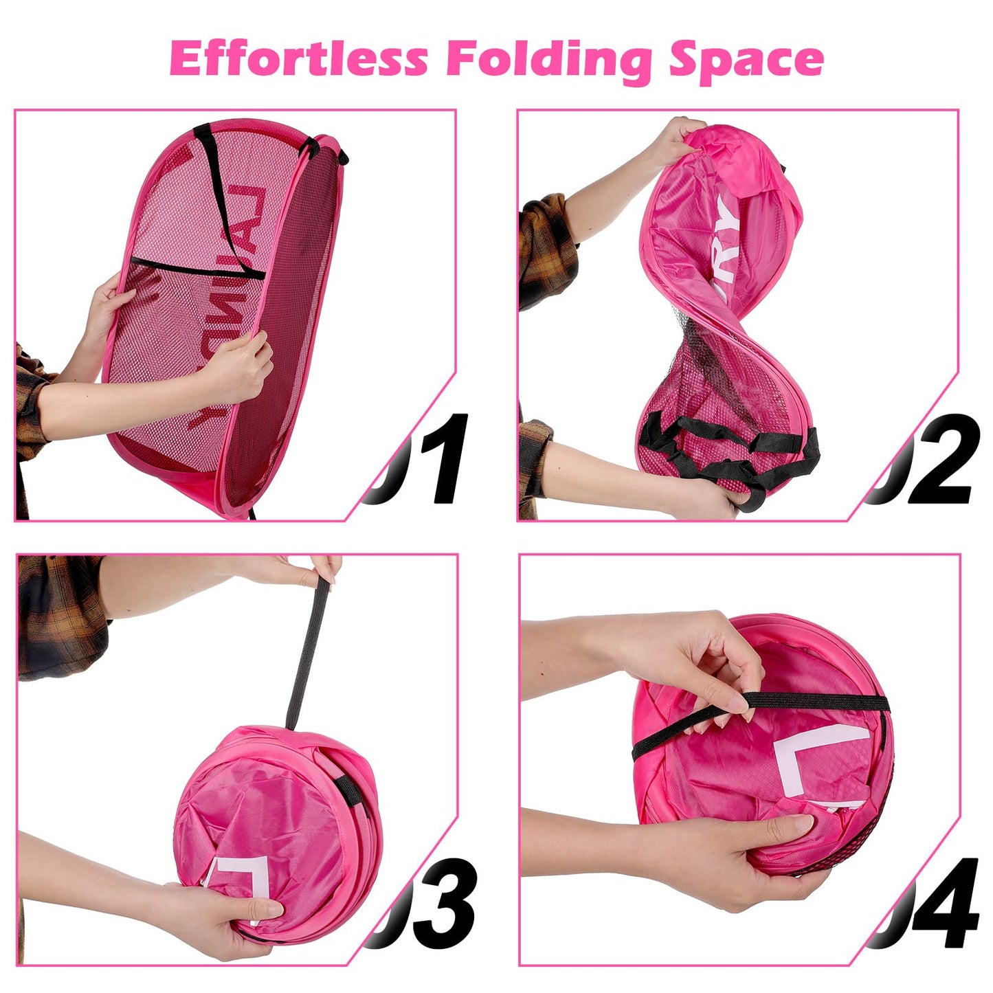 MBAIYO 4 Pack Foldable Mesh Pop Up Laundry Hamper with Handles, Collapsible Laundry Basket Extra Large Clothes Hamper with Large Side Pocket for Teen Room College Dorm Travel(23 x 14.2 x 14.2 inch)