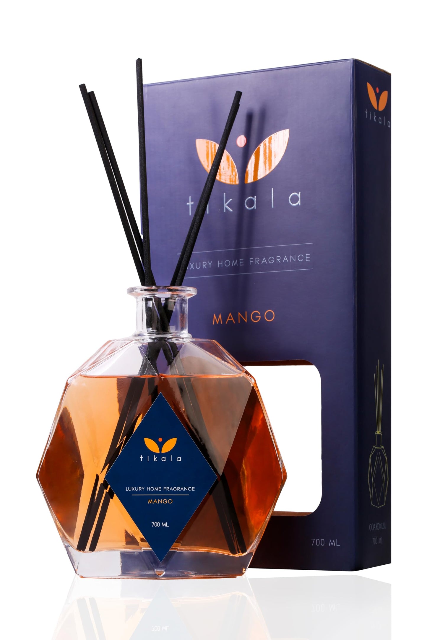 Tikala Luxury Reed Diffuser with Mango Scent – Crystal Glass Bottle – Home Fragrance for Living Room, Bathroom & Office – 23.67 fl oz (700 ml)