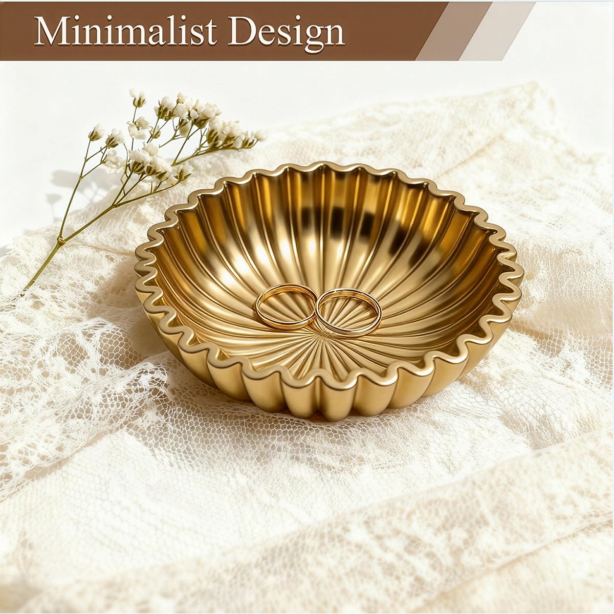 ZJSYTQS Large Modern Ruffle Bowls, Artificial Stone Decorative Catch All Bowl for Kitchen Counter and Entryway Table, Handcrafted Fruit Bowls and Key Bowl for Home Decor(Golden)