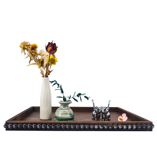 FramePro Decorative Tray 12x16 Rectangular Wood Beaded - Brown Serving Tray for Living Room, Coffee Table, Kitchen or Farmhouse Display