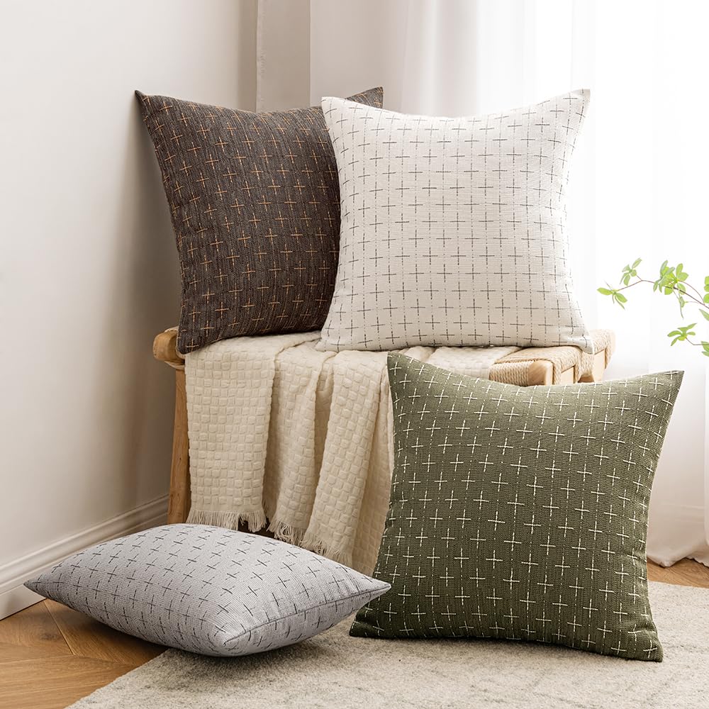 MIULEE Pack of 2 Decorative Burlap Linen Christmas Throw Pillow Covers Modern Farmhouse Pillowcase Rustic Woven Textured Cushion Cover for Sofa Couch Bed 20x20 Inch Pure White