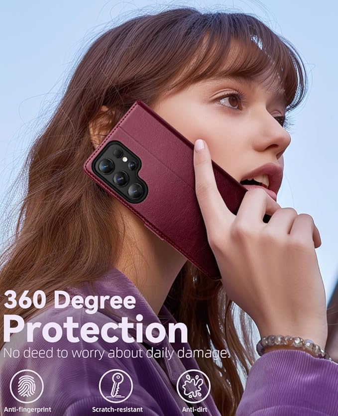 OCASE Compatible with Galaxy S25 Ultra Wallet Case, PU Leather Flip Folio Case with Card Holders RFID Blocking Kickstand [Shockproof TPU Inner Shell] Protective Phone Cover 2025, Burgundy