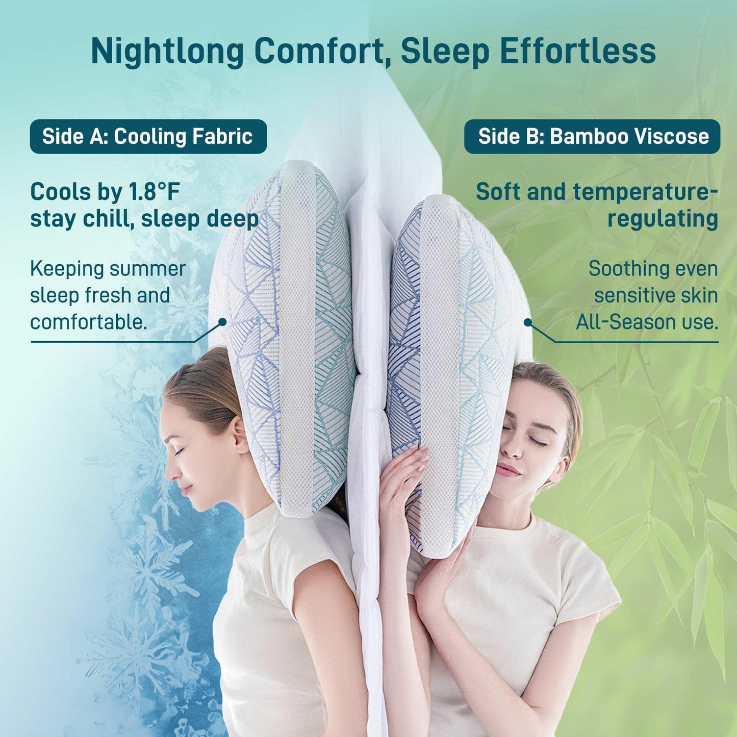 Cotelovo Shredded Memory Foam Cooling Soft Bamboo Viscose Pillows Adjustable Hypoallergenic Hotel Quality Pillows for Stomach, Back or Side Sleeper, Oeko-TEX Certified Queen Size Set of 2