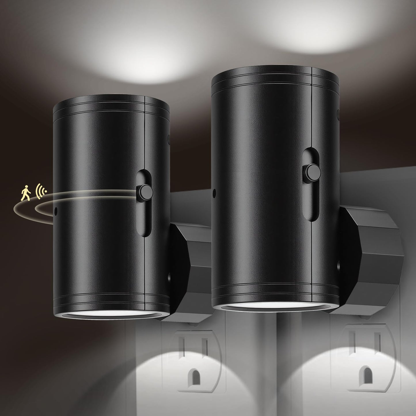 TSEXES LED Night Lights Plug into Wall, Motion Sensor & Dusk to Dawn Sensor,Dimmable 5000K Nightlight with 0-300 lm Adjustable Brightness for Hallway, Stairs, Kitchen, Bathroom(2 Pack)