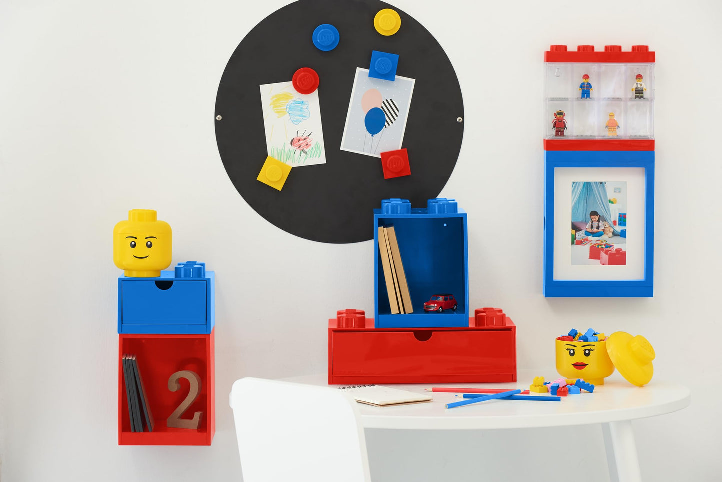 Room Copenhagen Lego Storage Brick 8 Desk Drawer, 8-Stud Stackable Tabletop Storage Box, 12.4 x 6.2 x 4.4 in, Bright Red