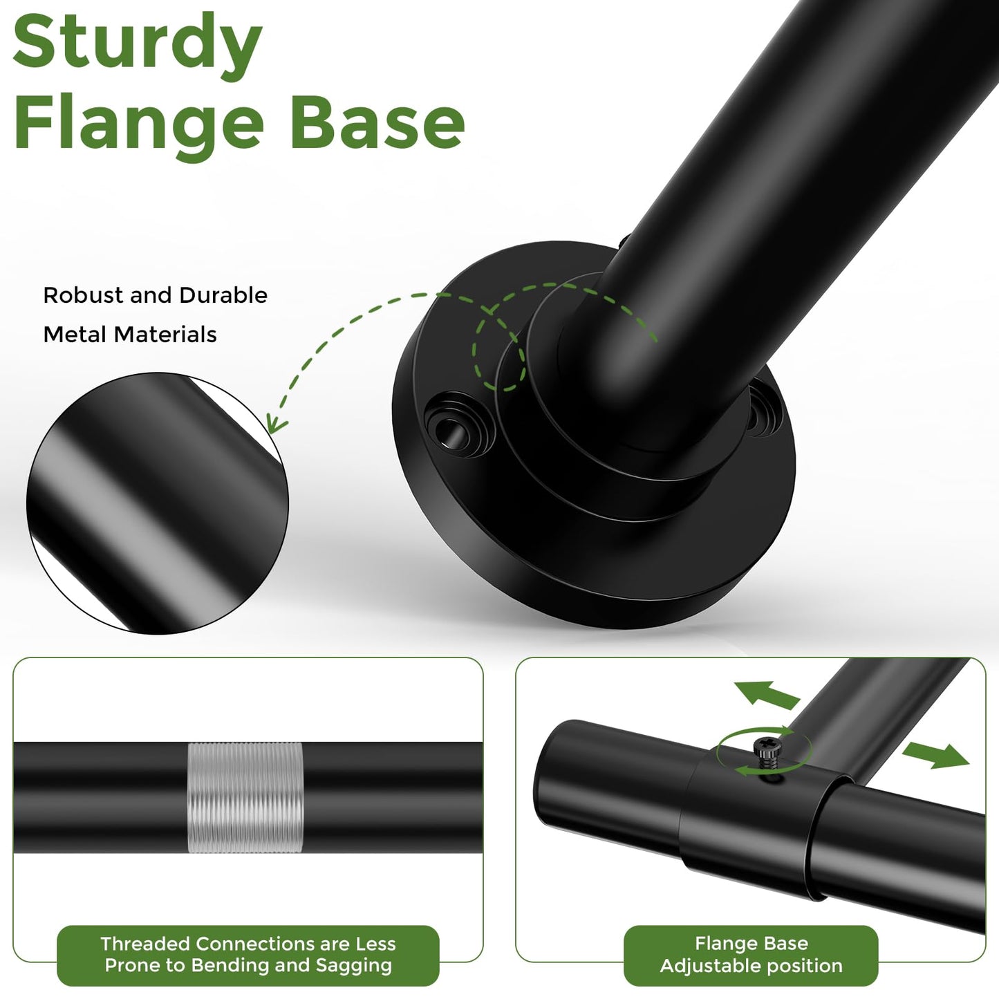 Mogaath Window Plant Hanger Indoor, 32 Inch Heavy Duty Plant Hanging Rod, 1 Inch Metal Hanging Plant Holder for Window Wall, Matte Black Round Flange Base, Pot Not Included