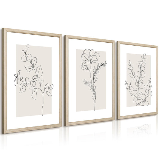 Neutral Botanical Prints Wall Art Flower Minimalist Canvas Wall Decor Vintage Line Wall Art Floral Plant Painting Pictures Beige Boho Artwork Farmhouse Poster for Bedroom 16x24x3 Inch Wood Framed
