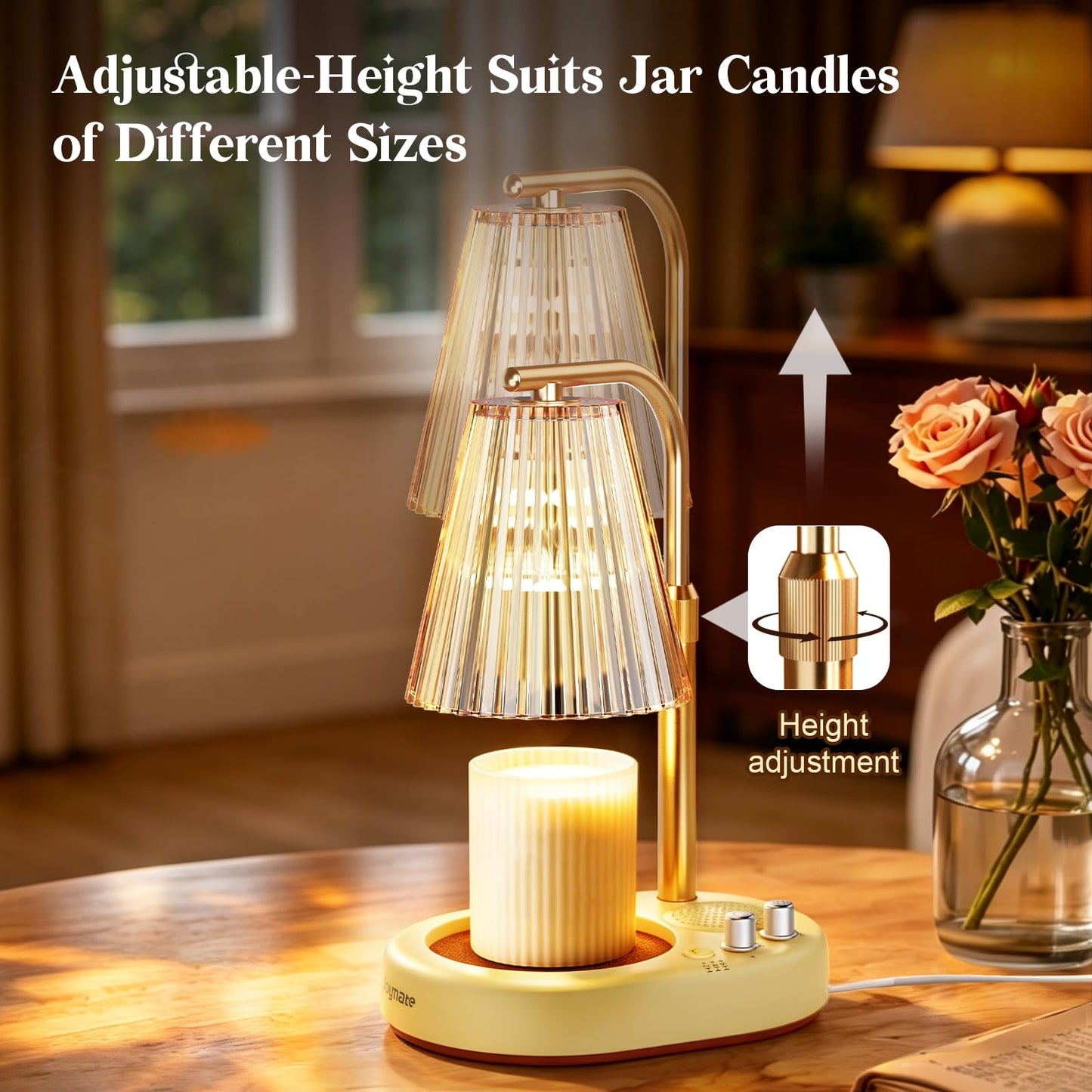 Joymate Gifts for Women, Candle Warmer Lamp with Bluetooth Speaker, Timer and Dimmer Candle Warmer Lamp with Height-Adjustable Pole Fits Different Wax Jars Perfect for Sleep, Relaxation & Home Decor