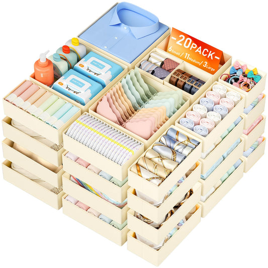 DIMJ Drawer Organizer Clothes - 20 Pack Closet Drawer Organizer Bins for Baby Clothes Storage, Fabric Dresser Organizer for Nursery Bedroom, Foldable Small Drawer Dividers for Underwear Socks