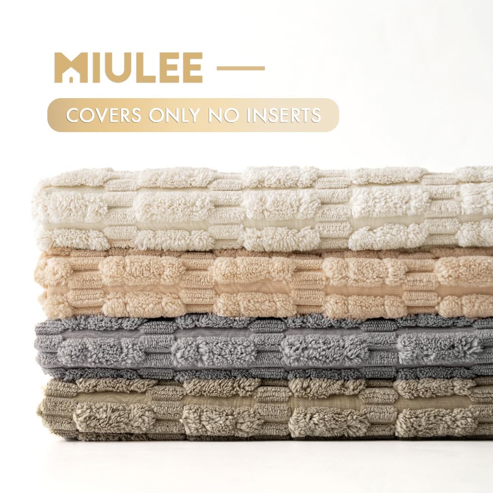 MIULEE Pack of 4 Neutral Corduroy Decorative Throw Pillow Covers 18x18 Inch for Summer Sofa Living Room Couch Bed Rustic Farmhouse Boho Soft Striped Pillow Covers Home Decor Beige and Brown