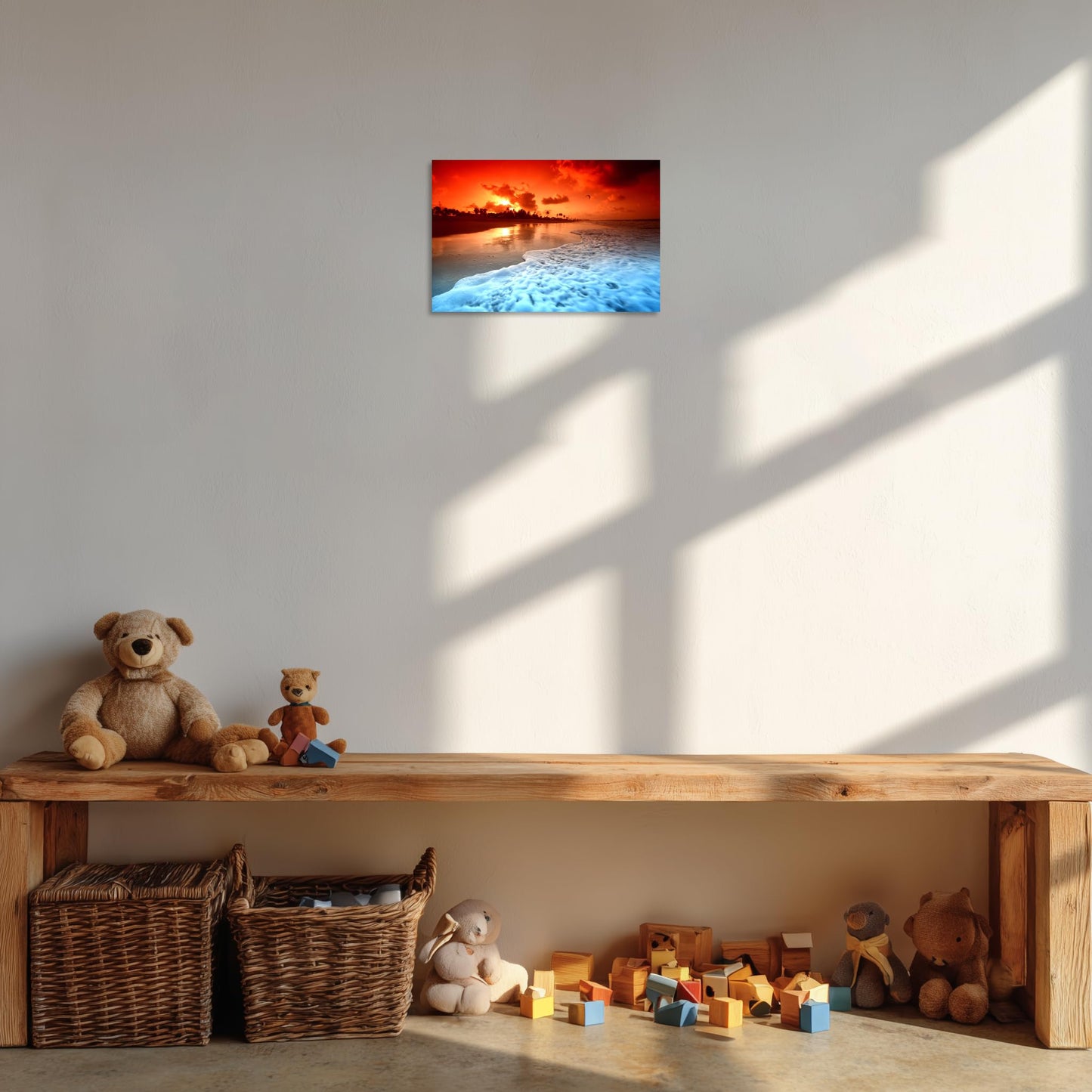 TutuBeer 1 Pcs Beach Wall Art Beach Pictures Ocean Pictures Wall Decor Blue Sea Sunset White Ocean Print on Canvas Seascape Canvas Art for Bedroom Home Decor Ready to Hang 12x18 inch