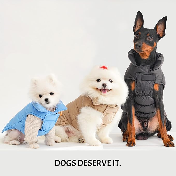 SPACE LION Dog Puffer Jacket, Down Winter Coat, Durable Outdoor Coat for Cold and Windy Conditions, Lightweight & Adjustable Fit Coats for Medium Dogs, (Black, Size14/L)