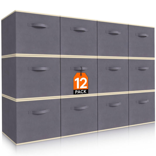 Lifewit Storage Cubes, Foldable Decorative Fabric Storage Baskets for Organizing Home Organizers with Handles for Shelves, Closet, 11 Inch Bins, 18L Gray, 12 Packs