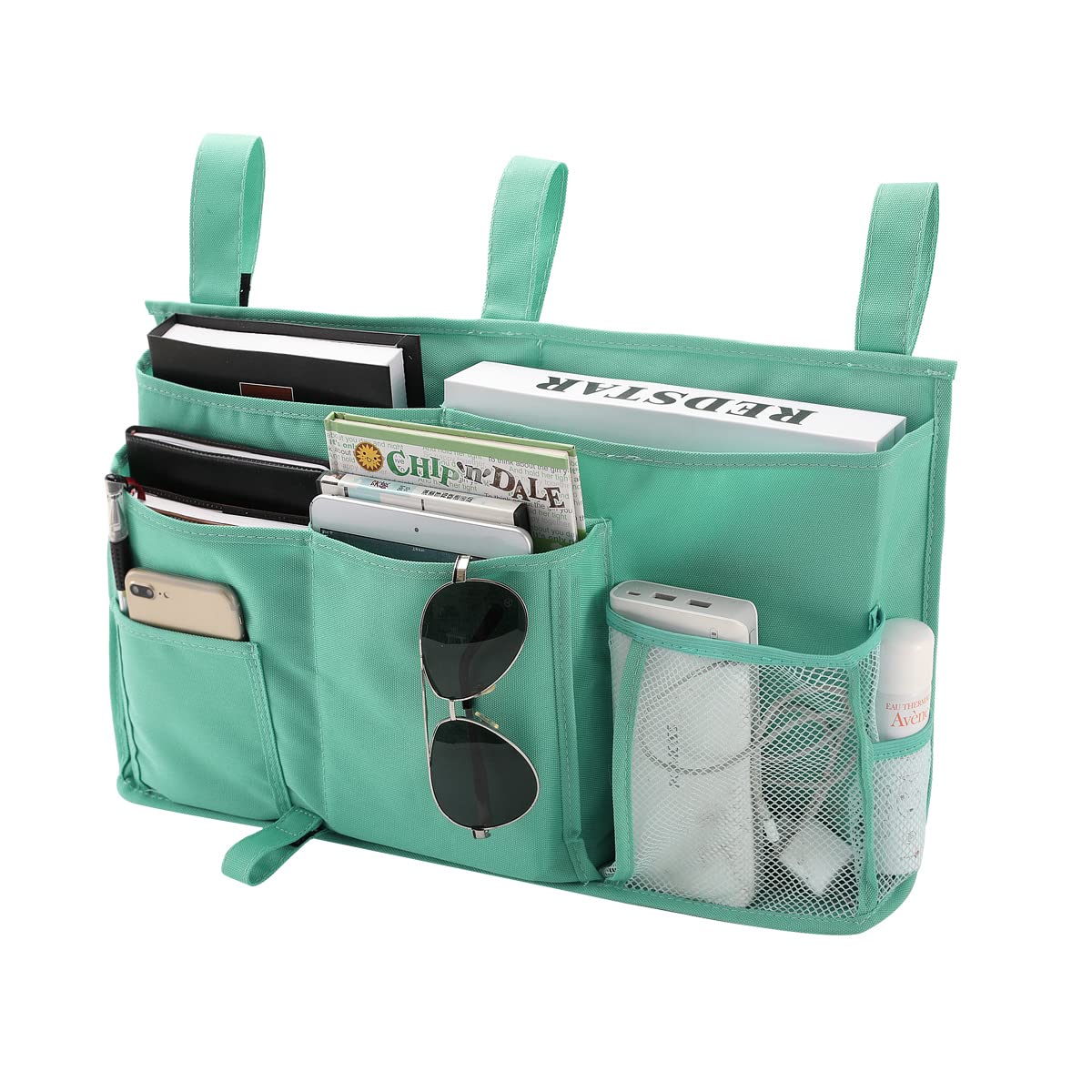 Bseash Bunk Bed Organizer, Bedside Caddy Hanging Bed Organizer Storage Bag 8 Pockets, for College Dorm Rooms Bed, Hospital Bed, Baby Bed Rails, 600D Oxford Cloth (Light Green)