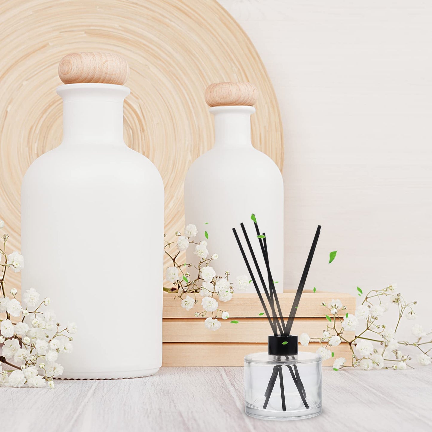 1set Glass Bottles Reed Diffuser Bottle Black Rattan Sticks Refillable Perfume Diffuser for Home Car Living Room Decor and Spa