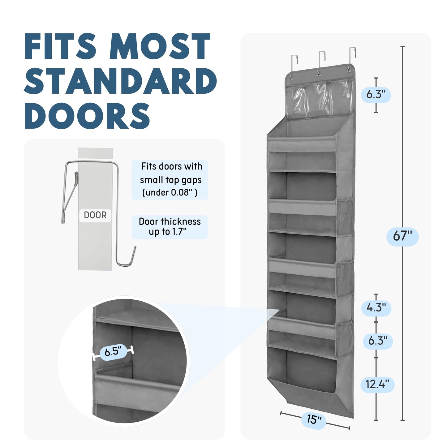 Over The Door Organizer with 5 Large Pockets, 5-Tier Hanging Storage