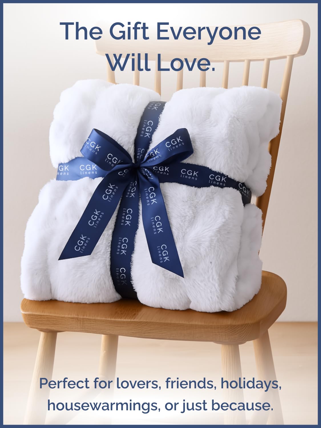 White Throw Blanket - Fluffy Throw Bubble Blanket Queen Size - Extra Thick Rabbit Faux Fur for Couch, Sofa, Chair or Bed - All Season, Ultra-Soft, Plush, Fuzzy, Cozy for Men, Women & Teens - 90" x 90"