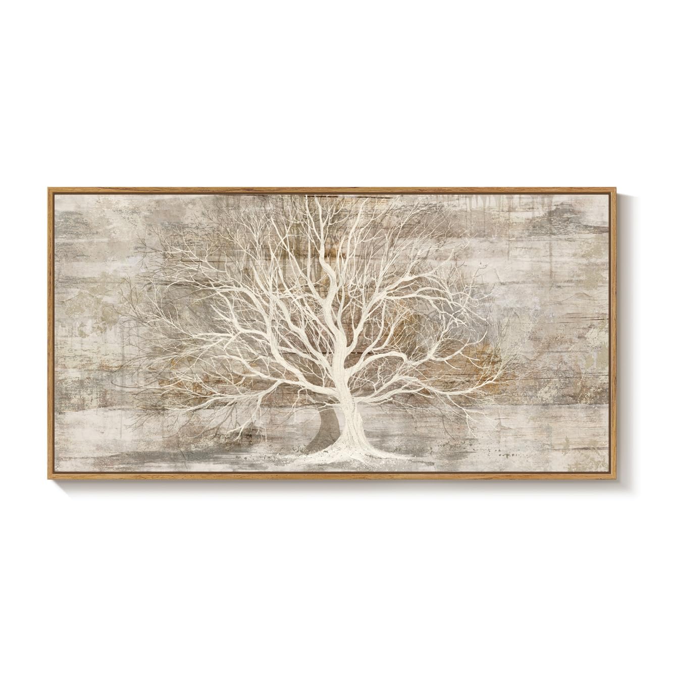 Large Framed Tree of Life Wall Art for Living Room, Rustic Farmhouse Abstract Tree Canvas Painting Print Artwork for Walls, Modern Neutral Forest Picture for Bedroom Office Wall Decor, 60x30 In
