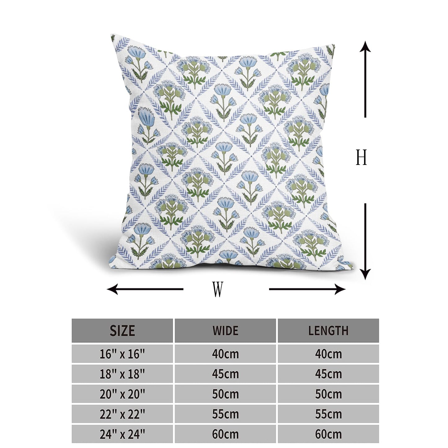 aportt Blue Green Block Print Pillow Covers 18X18 Inch Set of 2 Boho Flower Decorative Pillow Cases Spring Summer Rustic Cotton Linen Cushion Case Farmhouse Home Decor for Sofa Couch Living Room