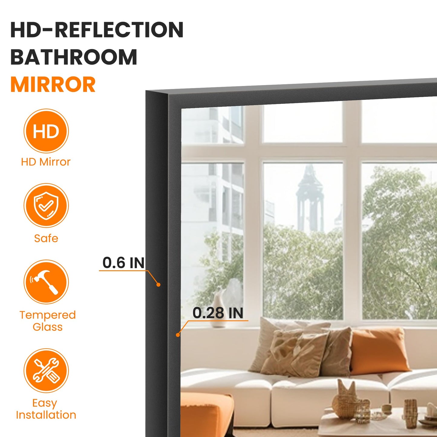 TRAHOME Bathroom Vanity Mirror for Wall, 2 Pack 36" x 24" Metal Framed Rectangular Bathroom Wall Mirror for Over Sink, HD Shatterproof Glass, Hangs Horizontally or Vertically(Black)