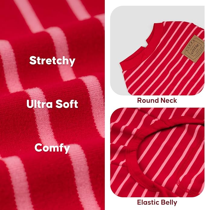 KYEESE Dog Pajamas, Striped Clothes Pet PJS, Velvet Fleece Doggie Jammies, Soft 4 Legs Outfit Dog Pajamas, Cozy Pet Clothes Onesie, Comfortable PJS for Medium Dogs,Red Striped, XX-Large
