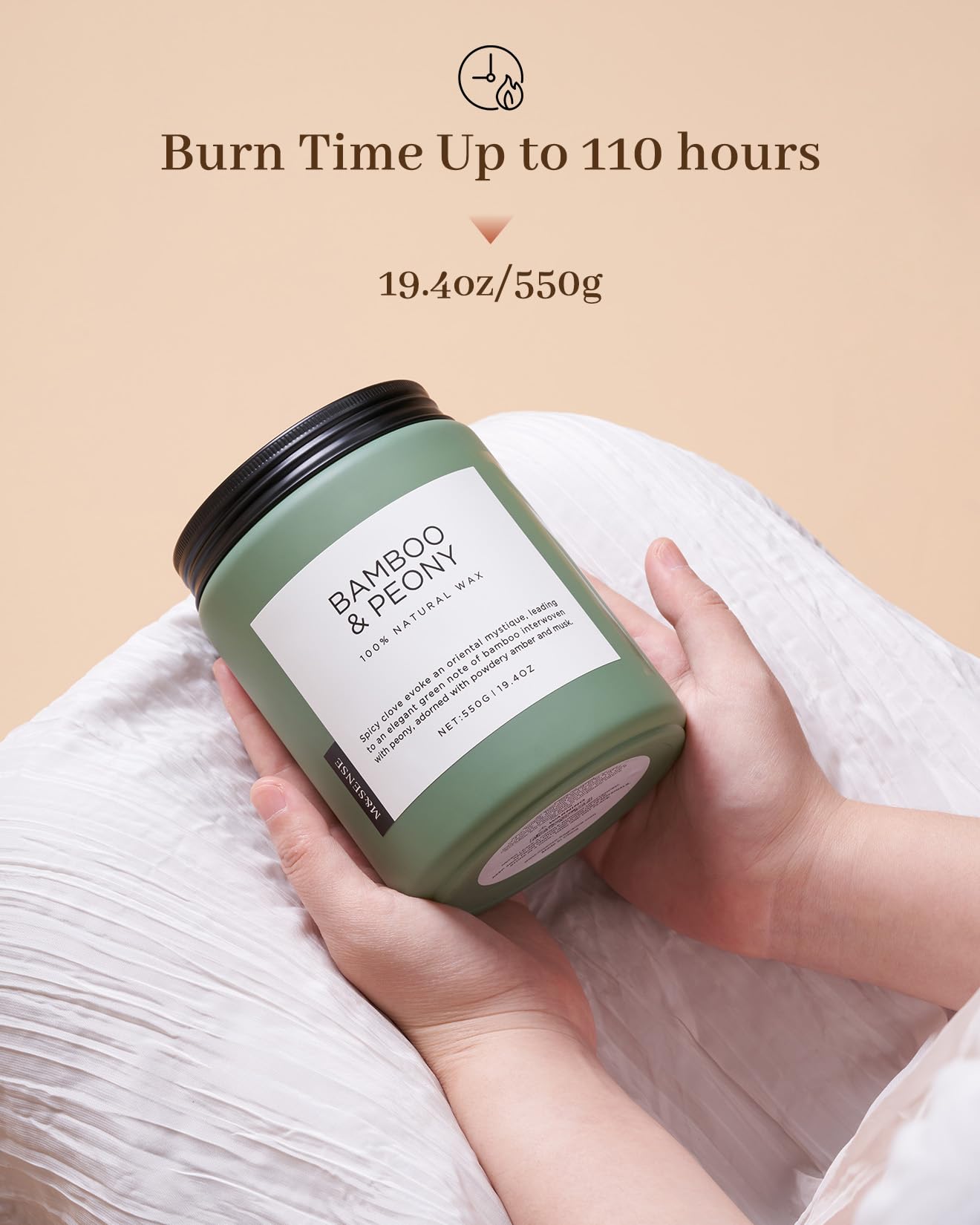 M&SENSE Bamboo Peony Spring Large Candles for Home Scented 19.4oz 110 Hour Long Lasting Burn Natural Organic Soy Candle Gifts for Women, Fresh Smelling Aromatherapy Gifts for Stress Relief
