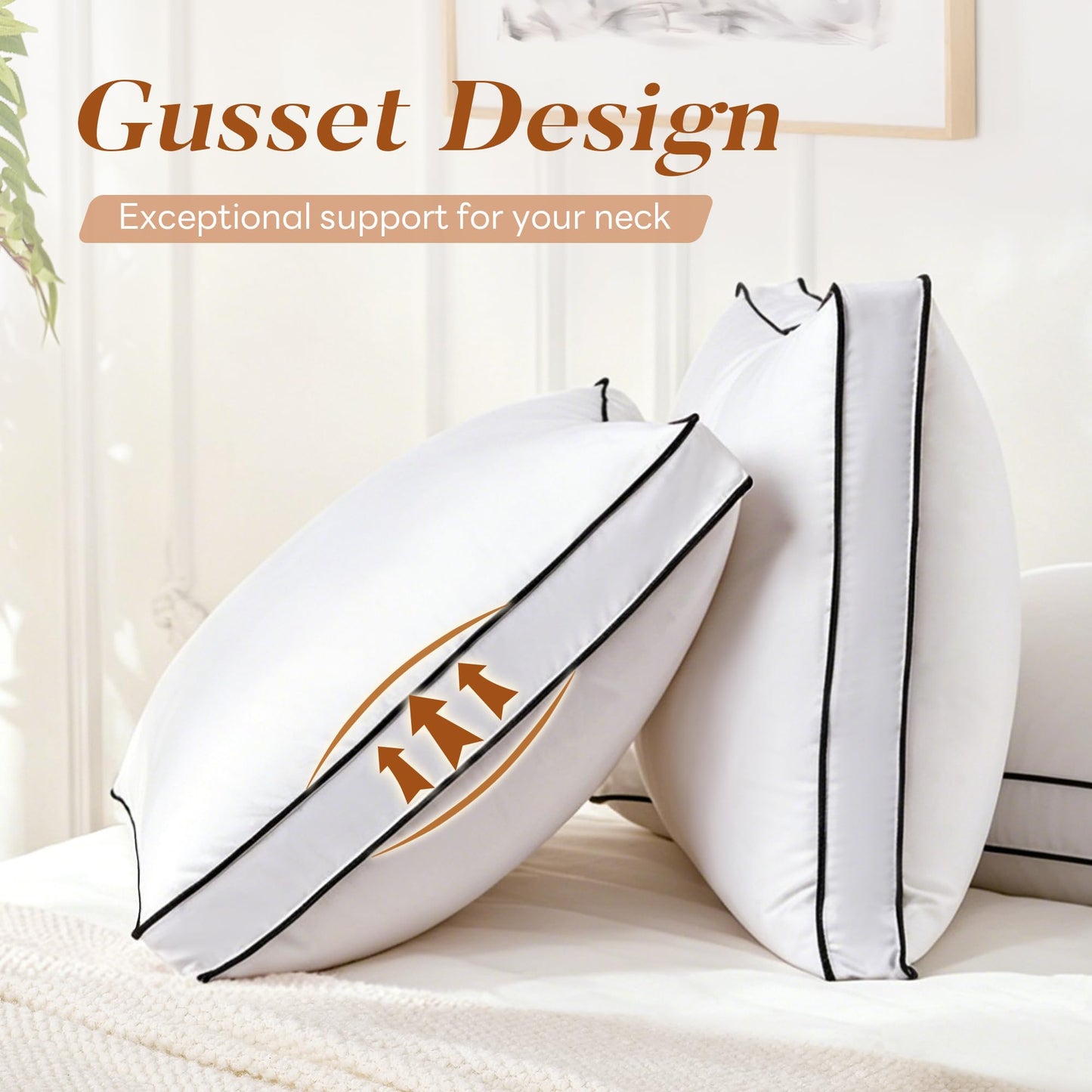 Mosluna Feather Down Pillows Queen Size Set of 2, Hotel Collection Bed Pillows 2 Pack, Medium Firm Pillow for Side, Back or Stomach Sleepers, Downproof, Gusset Design 20x30 in.
