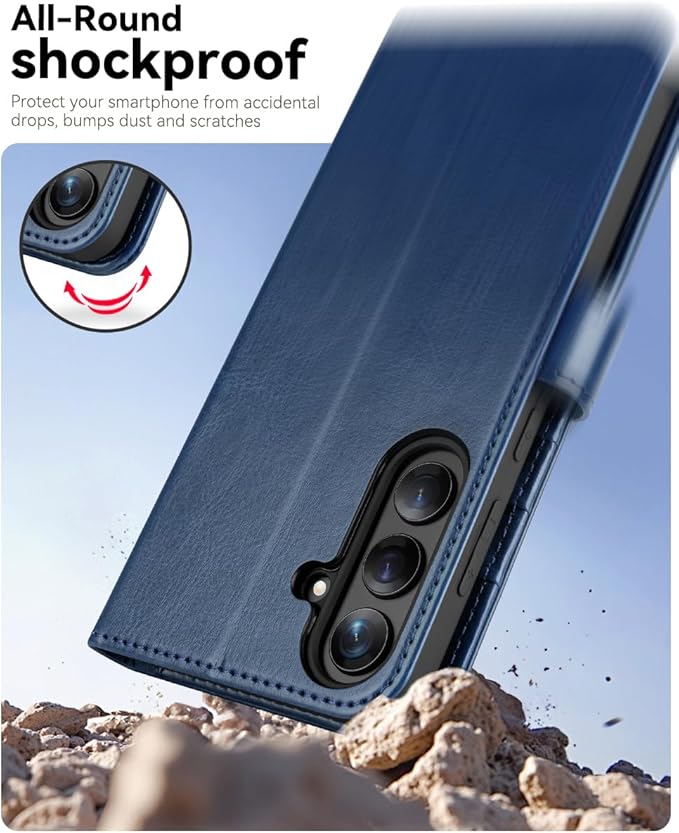 OCASE Compatible with Galaxy S25 FE Wallet Case, PU Leather Flip Folio Case with Card Holders RFID Blocking Kickstand [Shockproof TPU Inner Shell] Protective Phone Cover 2025, Blue