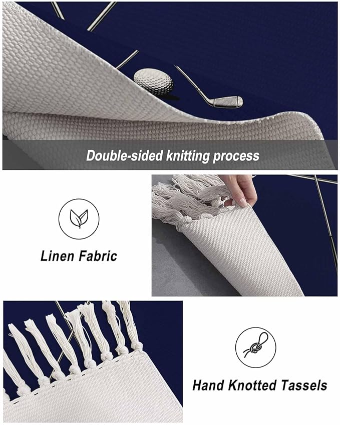 Navy Blue Entryway Rug 2X3 Ft Bathroom Mat, Washable Woven Sports Golf Ball Throw Carpet with Tassel, Non-Shedding Modern Minimalist Art Indoor Outdoor Kitchen Doormats