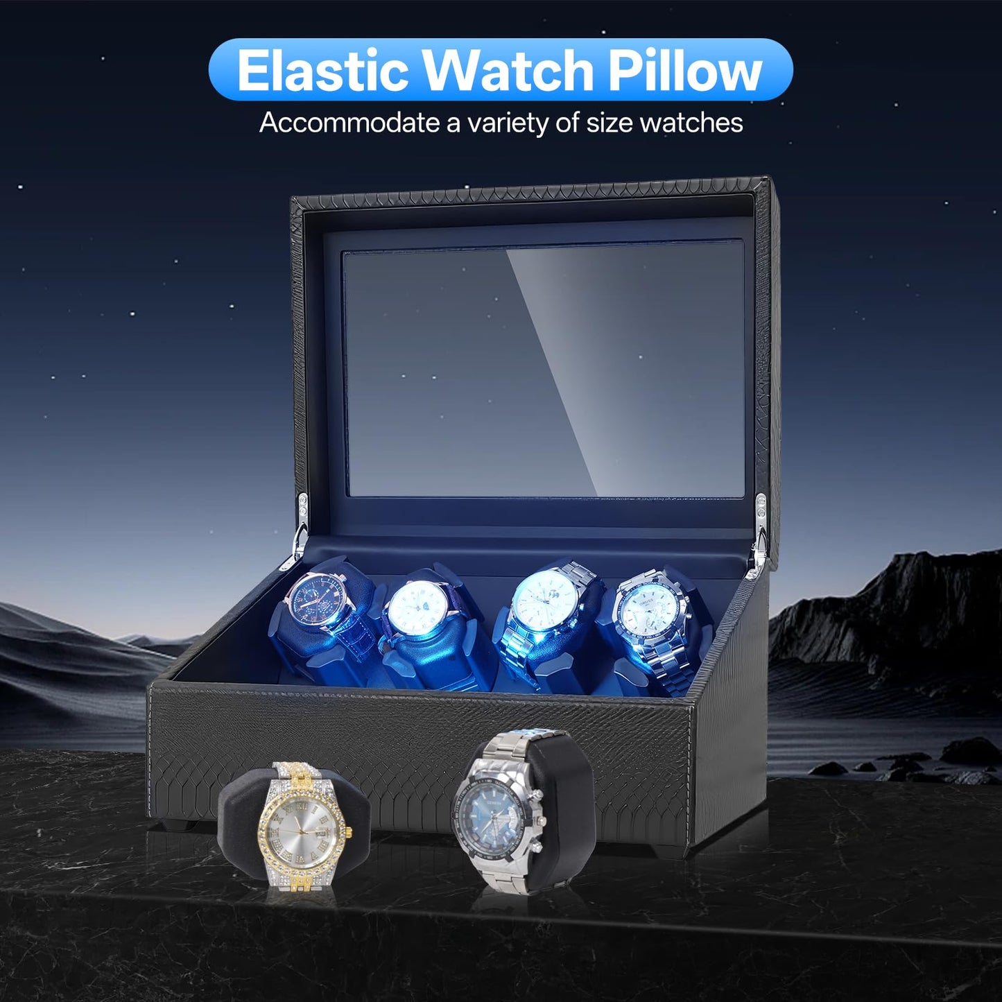 Isili Watch Winder for Automatic Watches, Luxury Watch Winders with LED Light, 6 Watch Winder + 6 Storage Case with Quiet Motor, Gift for Father's Day (PU Snakeskin)