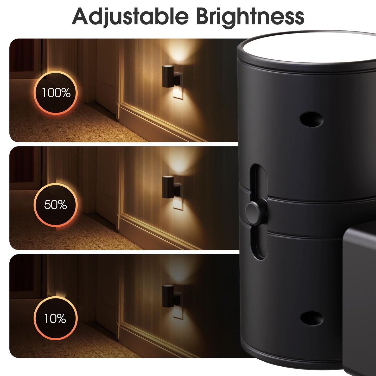 Briignite Night Lights Plug into Wall, Modern LED Night Light Plug in, Dusk to Dawn Sensor, Soft White 3000K, 0-100LM Adjustable Brightness, Dimmable NightLight for Hallway, Bedroom, Stairway, 4 Pack