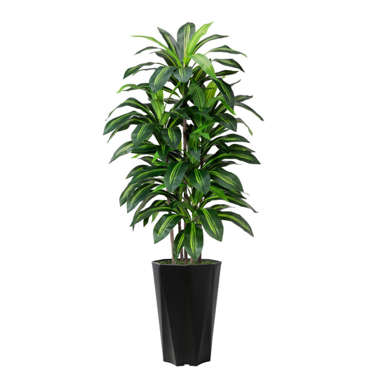 Artificial Dracaena Tree 5FT - Faux Plant with Black Diamond Planter - Tall Fake Tropical Yucca Floor Plant Potted - Artificial Silk Tree for Home Office Living Room Decor Indoor