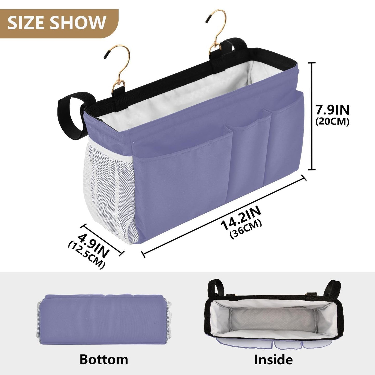 KOPIRIT Purple Bedside Caddy Storage Bag Bedside Organizer for College Dorm Top Bunk Bed Hanging Storage Organizer 6 Pockets with Hooks for Book Glasses Phone Holder