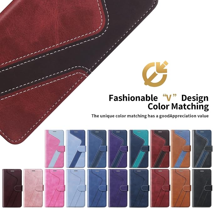 CIVICASE for iPhone 14 Wallet Case,Leather Flip Case [RFID Blocking] Credit Card Holder Folio Magnetic Stand TPU Shockproof Cover Color Matching for iPhone 14 (6.1") Red Brown