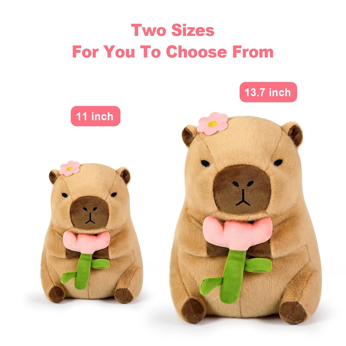 Ditucu Cute Capybara Plush Pillow Holding Tulip Flower Capibara Stuffed Animal Plushies Toys for Mom Kids Girlfriend Brown 11 inch