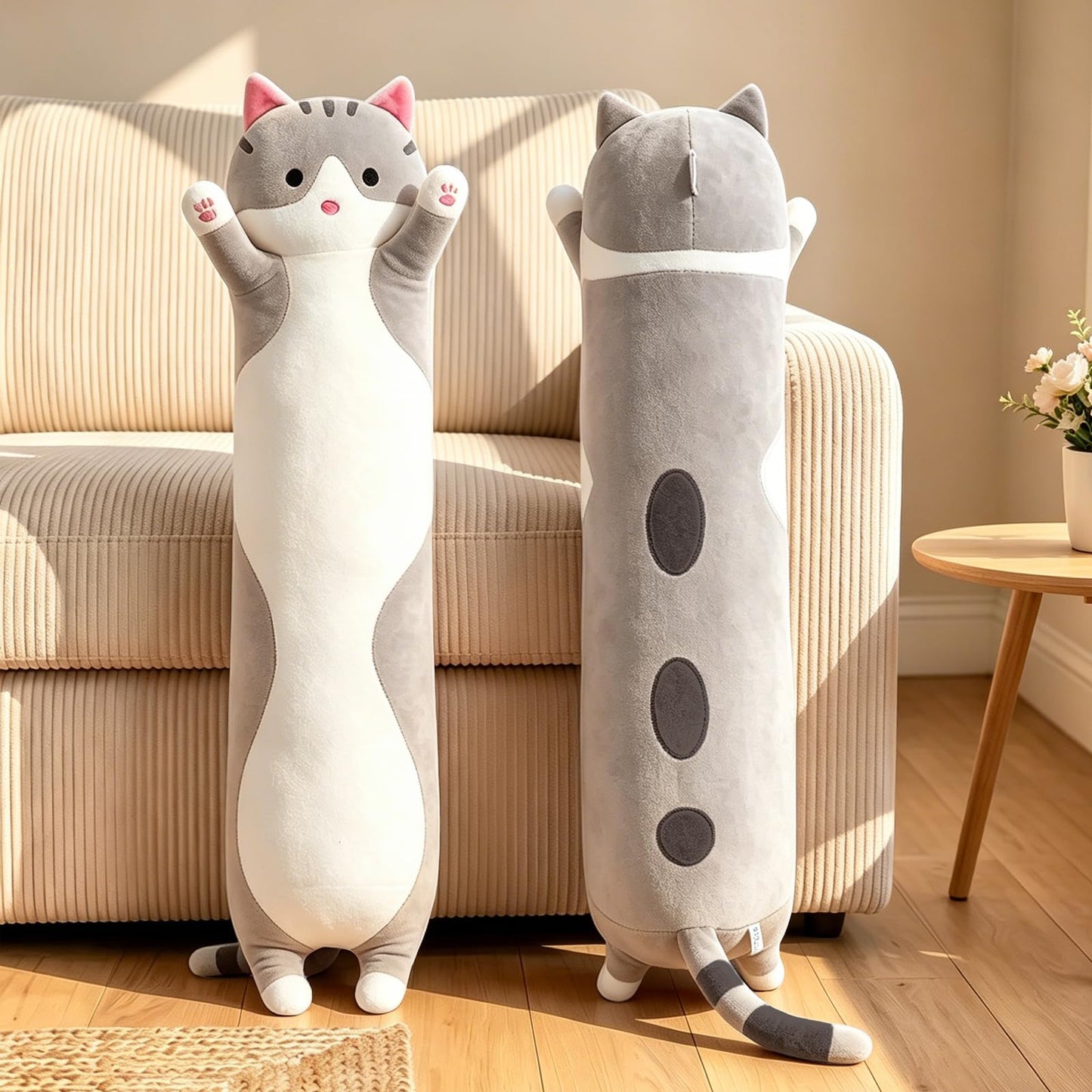 shangman Lovely Plush Cat Doll Cute Cartoon Soft Stuffed Kitten Pillow Long Throw Sleeping Toy Gift for Kids Girlfriend Multiple Size (Grey,50cm/19.6in)