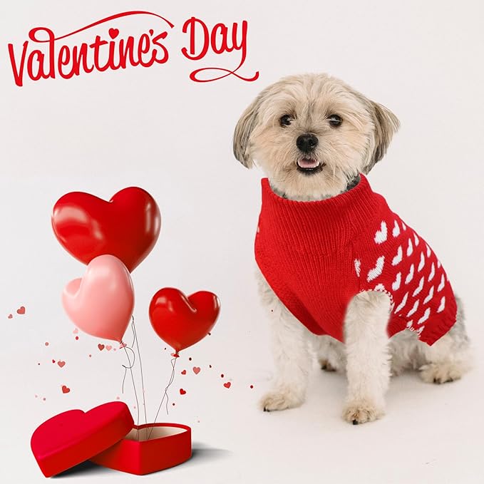 GOYOSWA Valentines Dog Sweater, Dog Valentines Clothes Outfit Knitted Sweaters for Small Medium Large Dogs Pets (Red Heart, Large)