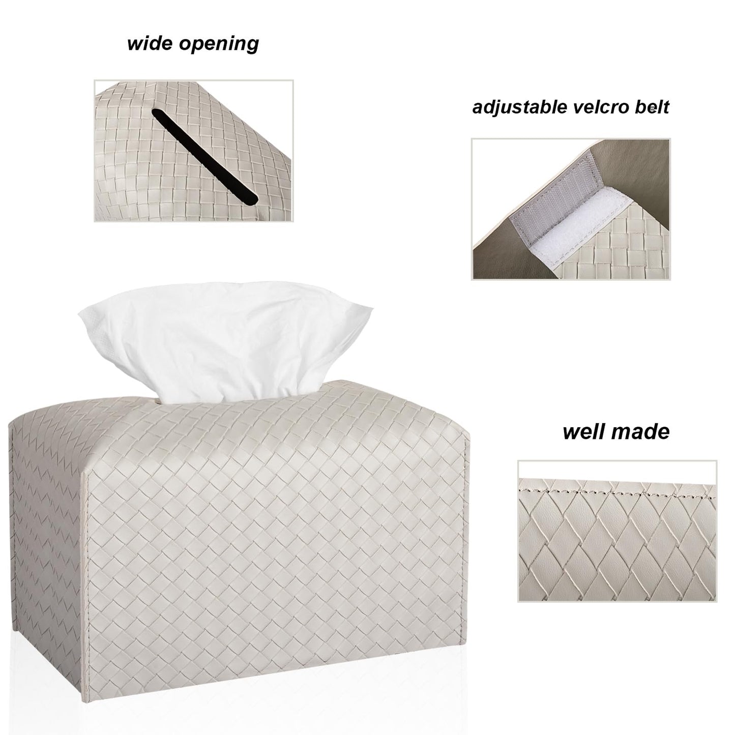 Tissue Box Cover PU Leather Tissue Holder Square Facial Tissue Case Facial Paper Organizer Dispenser for Bathroom, Vanity Countertop, Tabletop, Car, Rectangle, Misty Gray