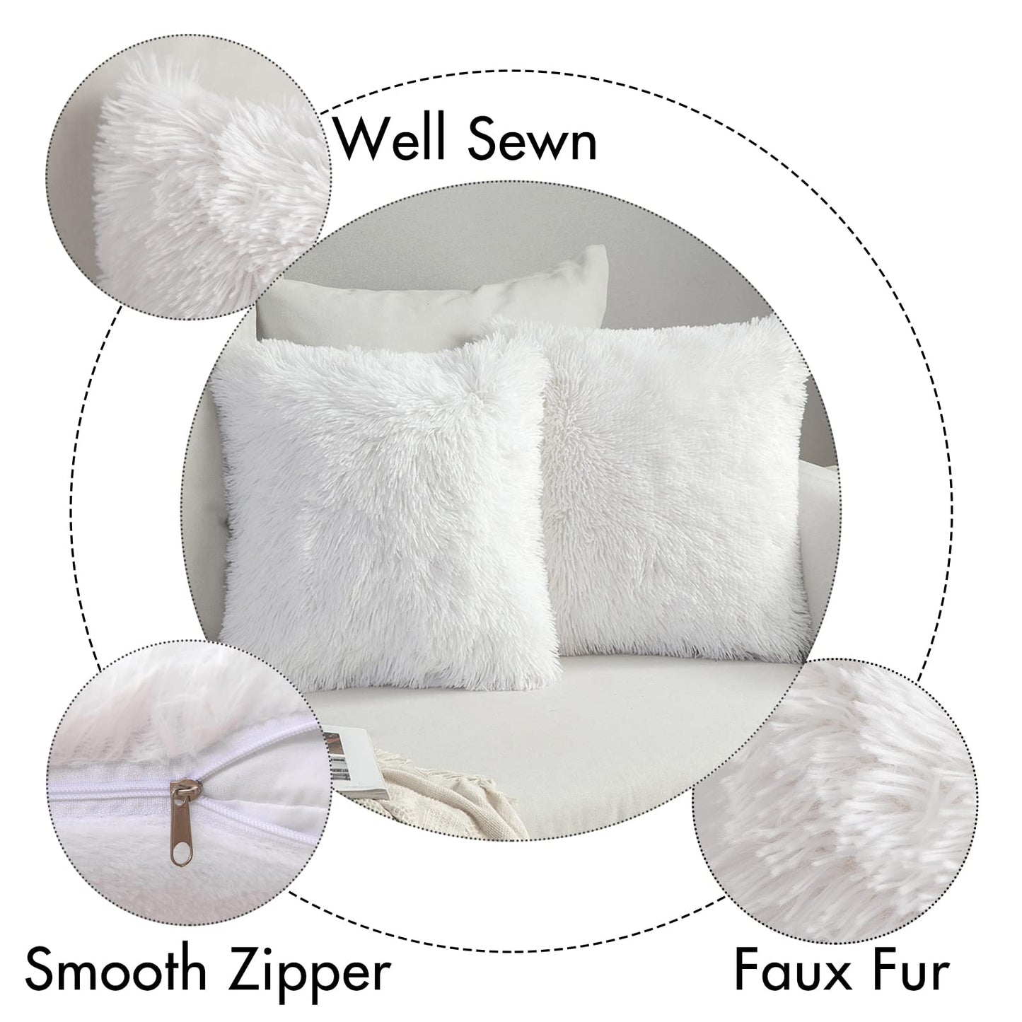 MIULEE Pack of 2 Decoration Luxury Faux Fur Throw Pillow Covers Spring Cute Deluxe Spring Decorative Plush Pillow Case Cushion Cover Shell for Sofa Bedroom Car 18x18 Inch White