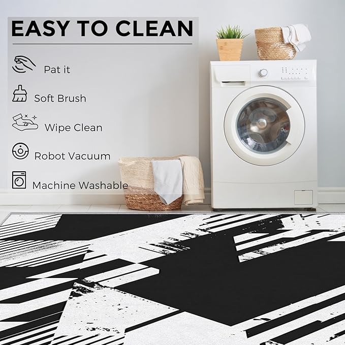 Black and White Rugs for Home Decor, 5x6 ft, Abstract Geometric Area Rugs for Living Room, Soft Non Slip Washable Modern Minimalist Carpet Bedroom Decorations Dt-Ghf-31