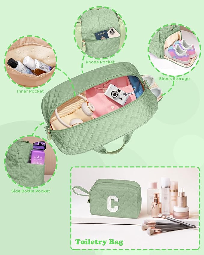 Elilier Initial Duffle Bag for Travel Women Girls Gift: Personalized Weekender bags, Dance Cheer bag Sports for Girl, Kid Gymnastics Bags, Birthday Gifts for Women Girls Kids Teens Mom Teacher