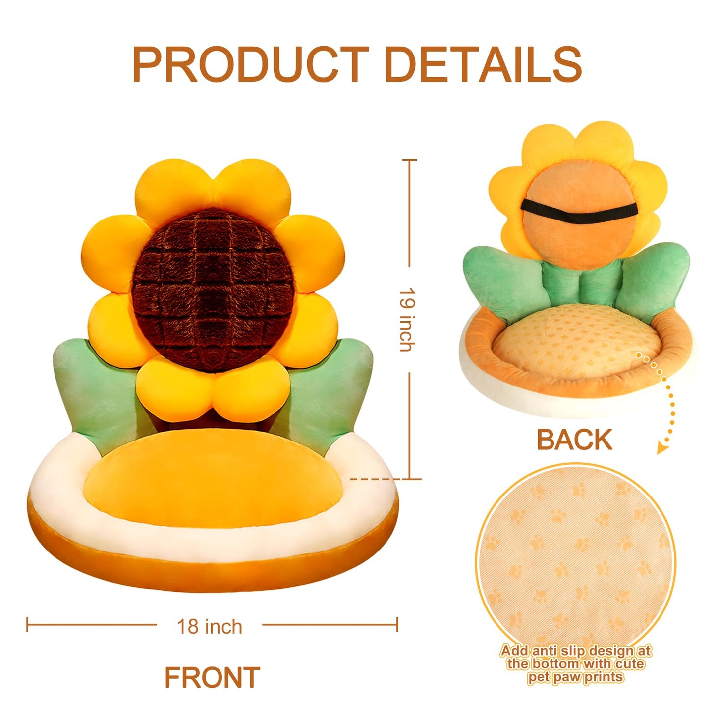 Ditucu Sunflower Shape Chair Pillow Cute Seat Cushion 19 x 18 inch Comfy Lazy Sofa Floor Pillows Dorm Seating for Childs Adults for Bedroom Decor