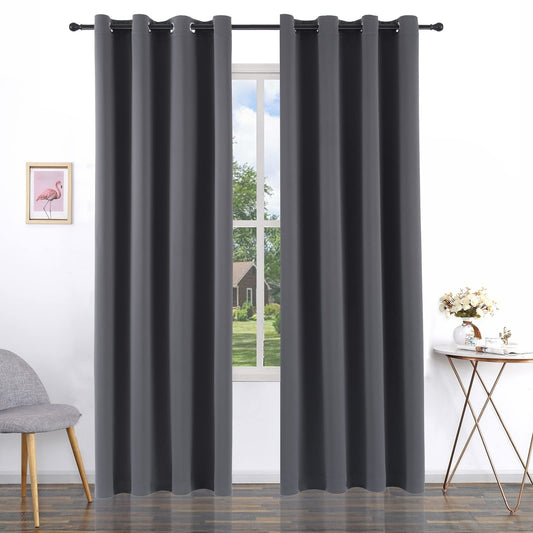 Pickluc Grey Blackout Curtain Panels with Grommet, Light Blocking Drapes for Living Room, Thermal Insulated, Noise Reduction, Privacy Protection, 52 Inches Wide x 108 Inches Long, Set of 2