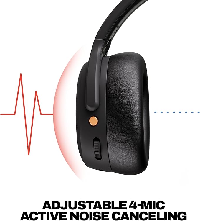 Skullcandy Crusher ANC 2 Wireless Over-Ear Bluetooth Headphones with Multi-Sensory Bass, Active Noise Cancelling, Up to 60 Hours Battery, Microphone for iPhone Android - True Black