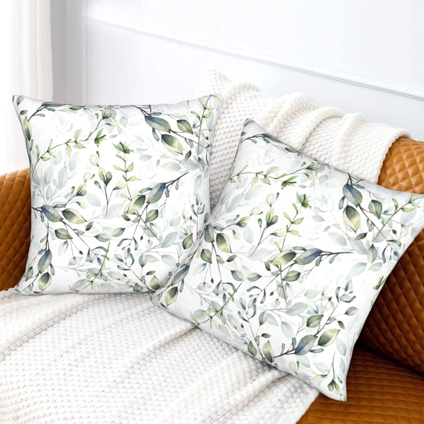 Coshatsu Spring Pillow Covers 18 x 18 Inch Set of 2,Sage Green Cream Wild Flower Plant Throw Pillows Case,Modern Seasonal Decorative Square Farmhouse Decor Cushion Covers for Home Sofa Bed Couch
