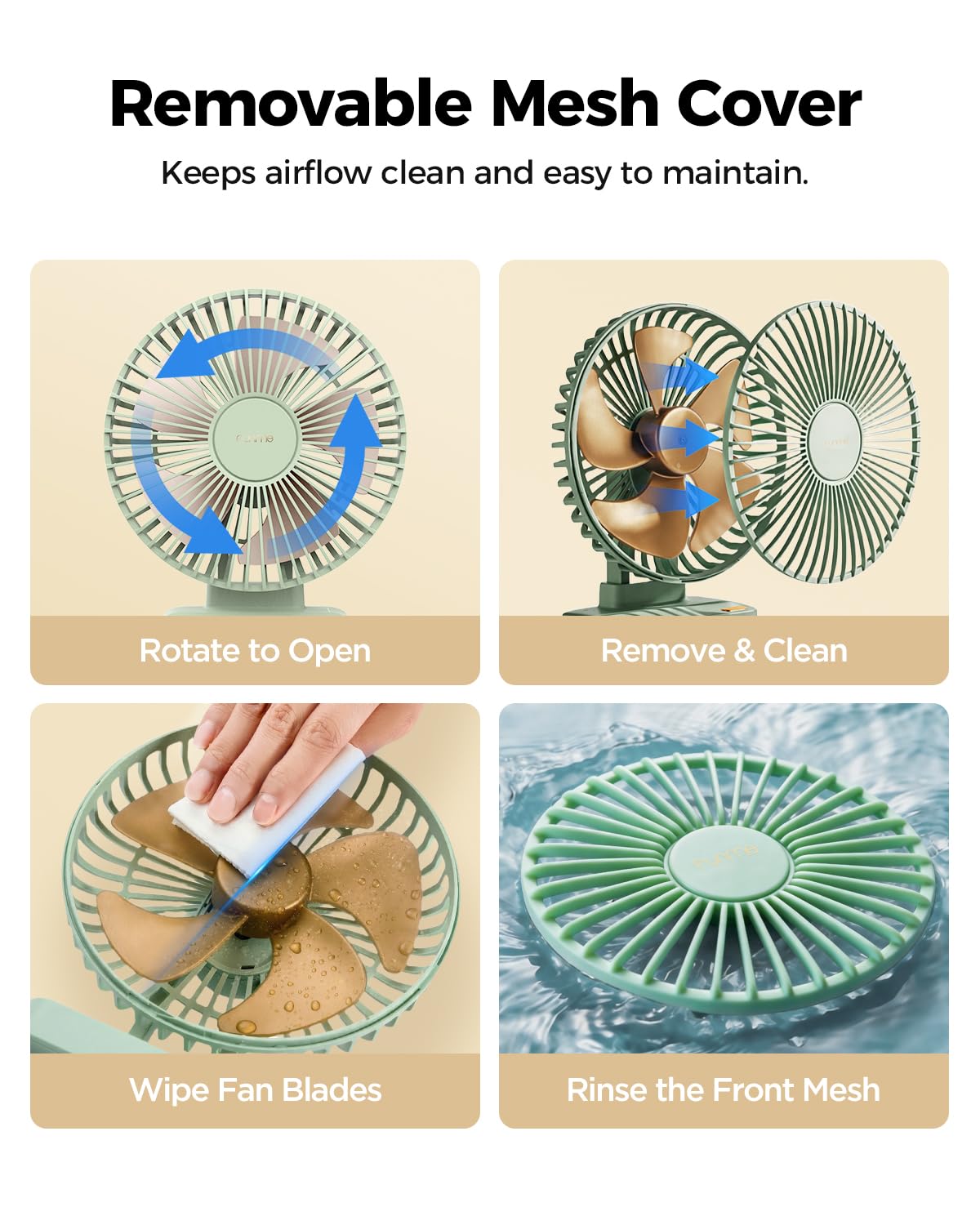 Funme Desk Fan, 6700mAh Rechargeable Table Fan with 23H Max Runtime, 3 Speeds, 90° Adjustable Tilt, Quiet Personal Desk Fan, Portable Desktop Fan forHome Office Bedroom Kitchen, Green