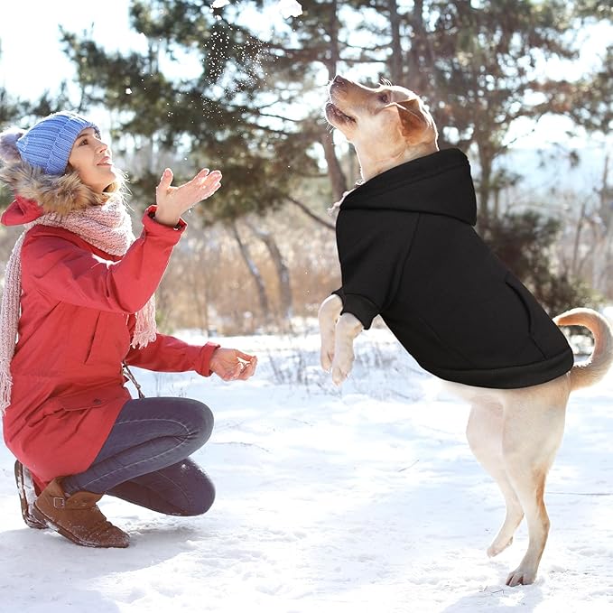 4XL Dog Sweaters for Large Dogs,Dog Hoodie,Cozy Fleece Interior Sweatshirt with Hood & Pocket,Leash Hole,Pet Clothes Sweater Hoodie for Large Dogs,Black&4XL