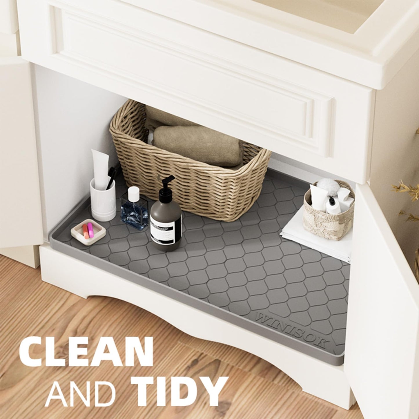 Winisok Silicone Under Sink Mat 22" x 19", kitchen Essentials and Gadgets, Shelf liner and Cabinet Protector, Home Organizers and Storage, Waterproof Bathroom Tray