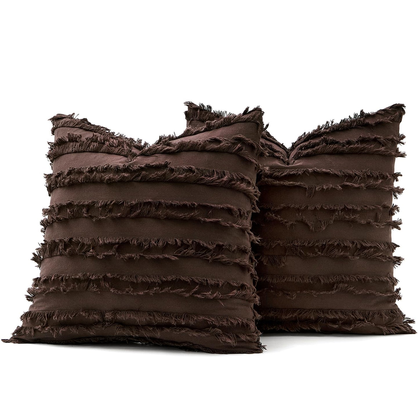 MIULEE Decorative Boho Throw Pillow Covers Set of 2 Dark Brown Chocolate Modern Linen Striped Jacquard Pattern Farmhouse Neutral Cushion Covers for Sofa Couch Living Room Bedroom 20x20 Inch Home Decor