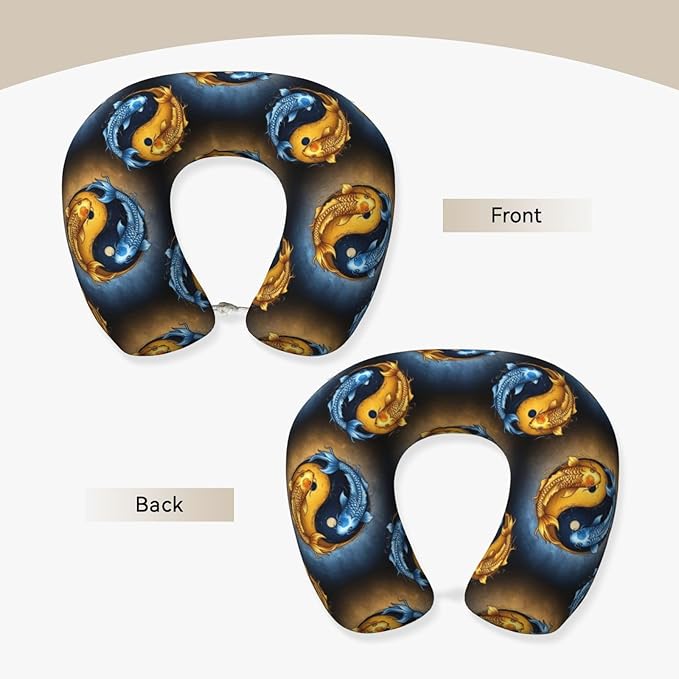 Comfortable Travel Pillow for Pain Relief Sleeping, Memory Foam Airplane Car Neck Pain Pillows Koifish Fish Yin Yang, Funny Chin Head Support Cushion